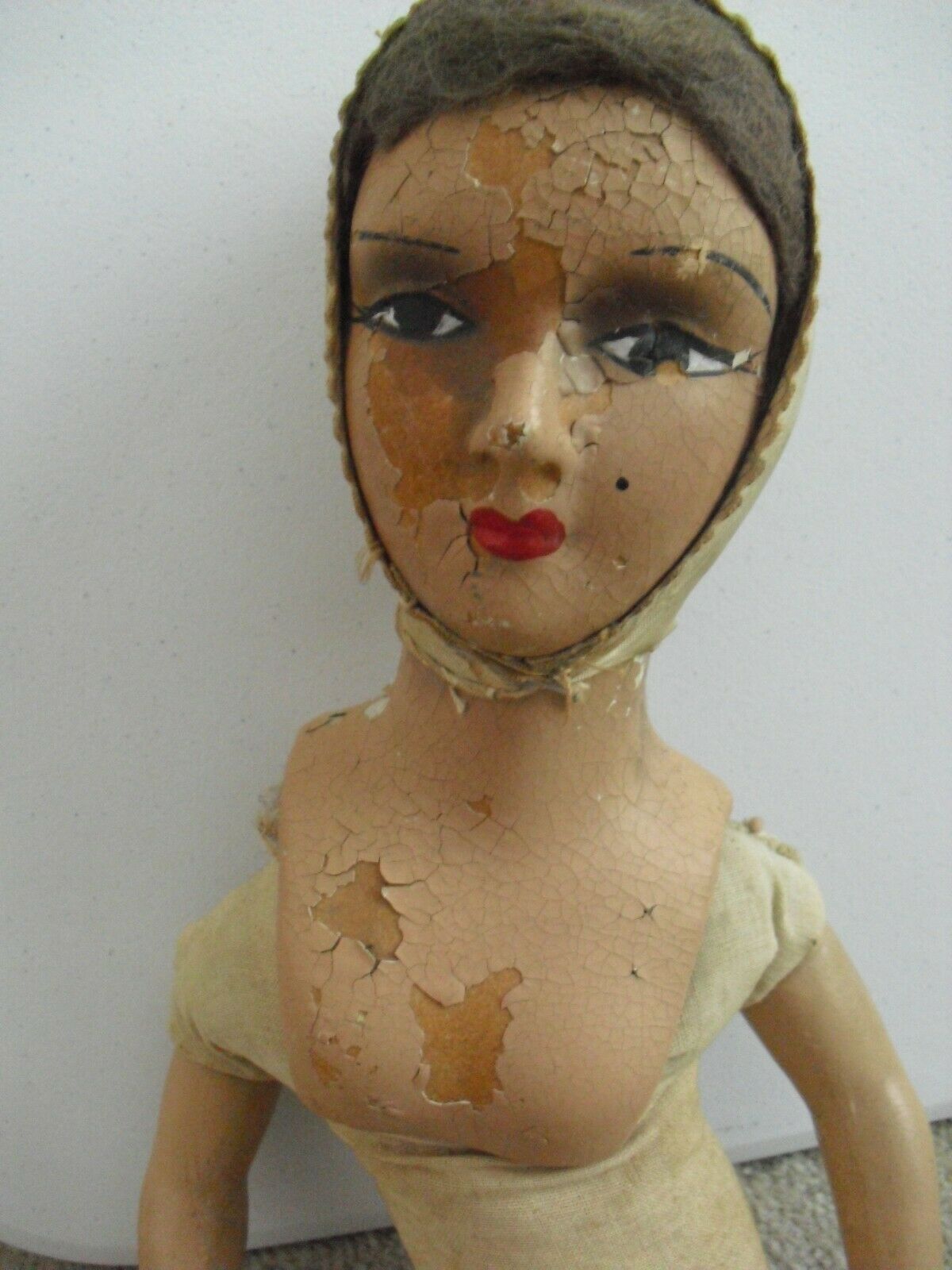 Big Vintage 1920s Composition Cloth French Budoir Girl Doll 27" Tall
