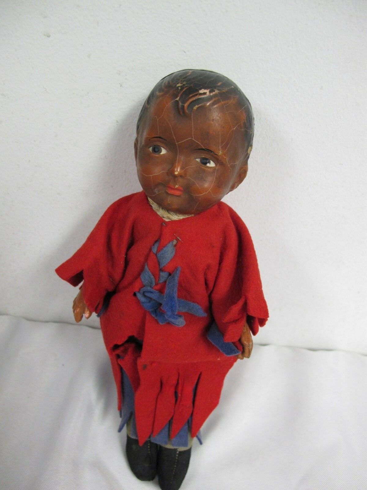 Vintage Antique Composition African American Doll 10" Cloth Stuffed  Body