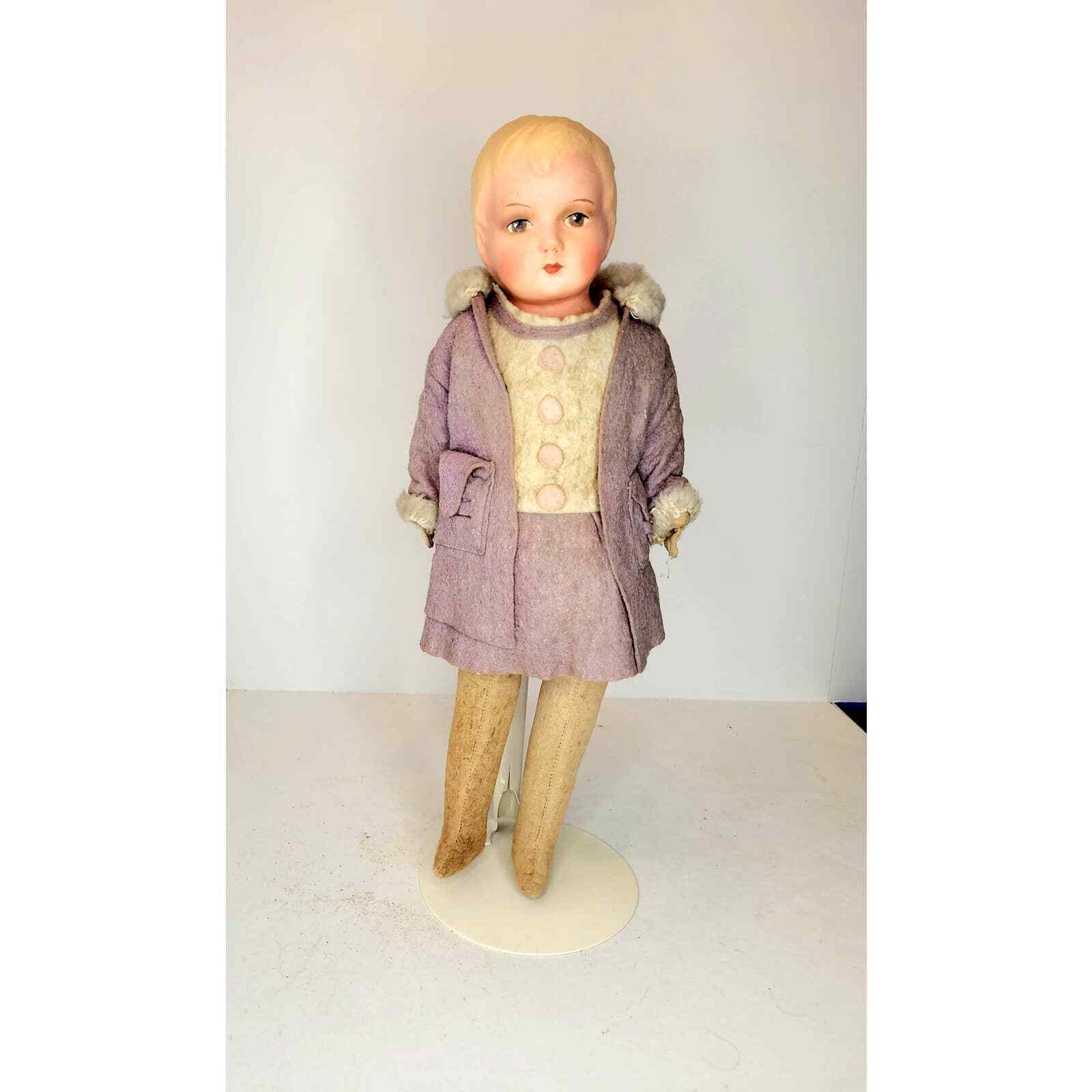 Vintage Composition Modeled Hair Cloth Body 1940s Doll