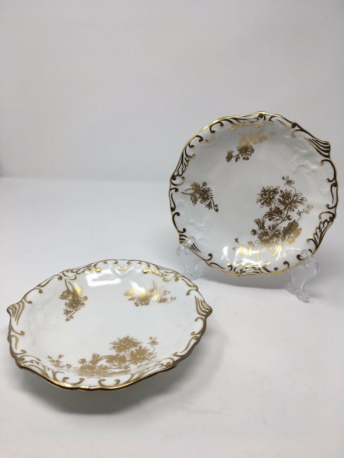 Vintage Hammersley Bone China Plates 7 1/2" Gold Flowers England Gilt Set Of 2