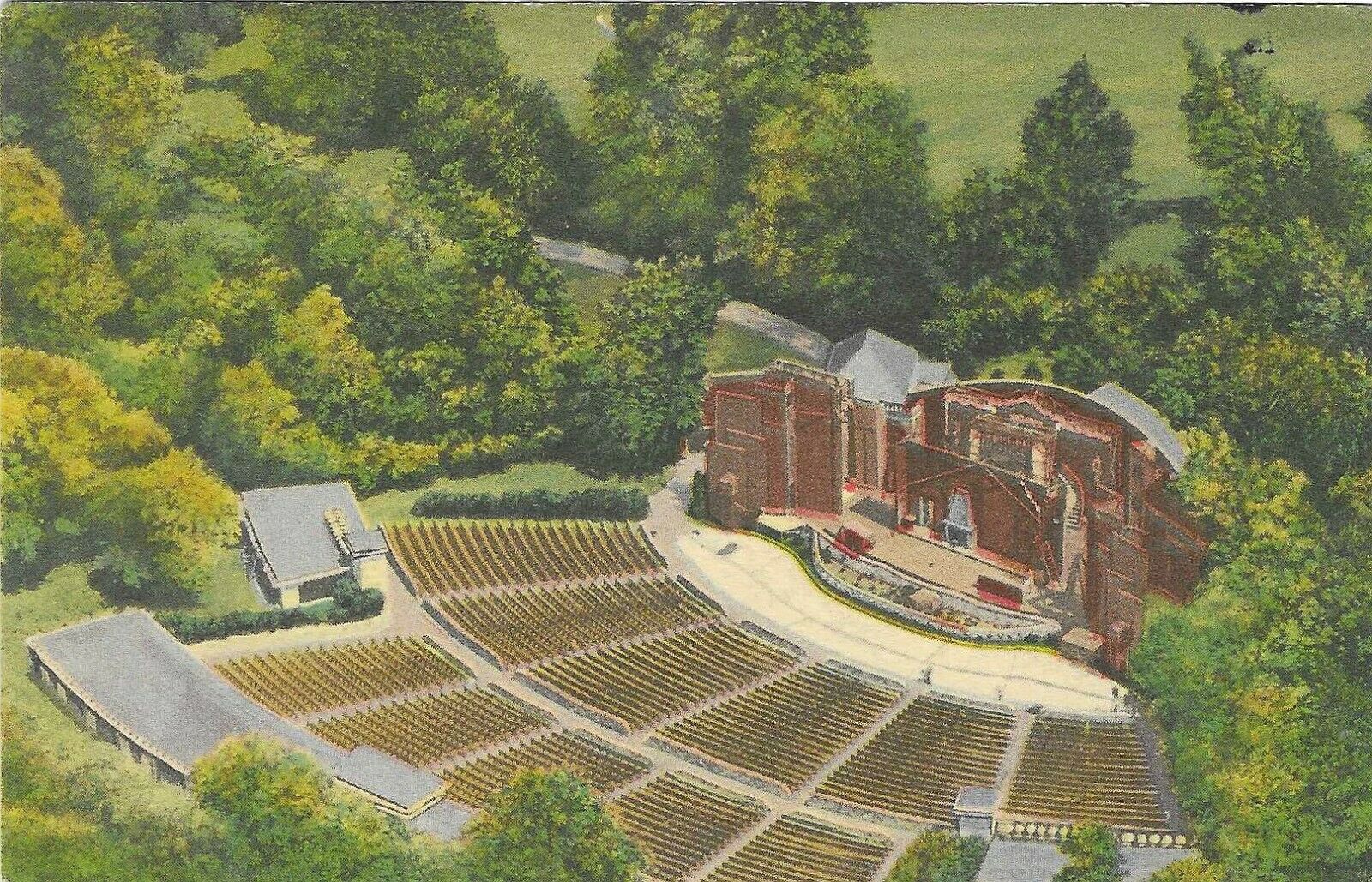 Vintage Kentucky Linen Postcard Louisville Iroquois Park Amphitheatre Aerial