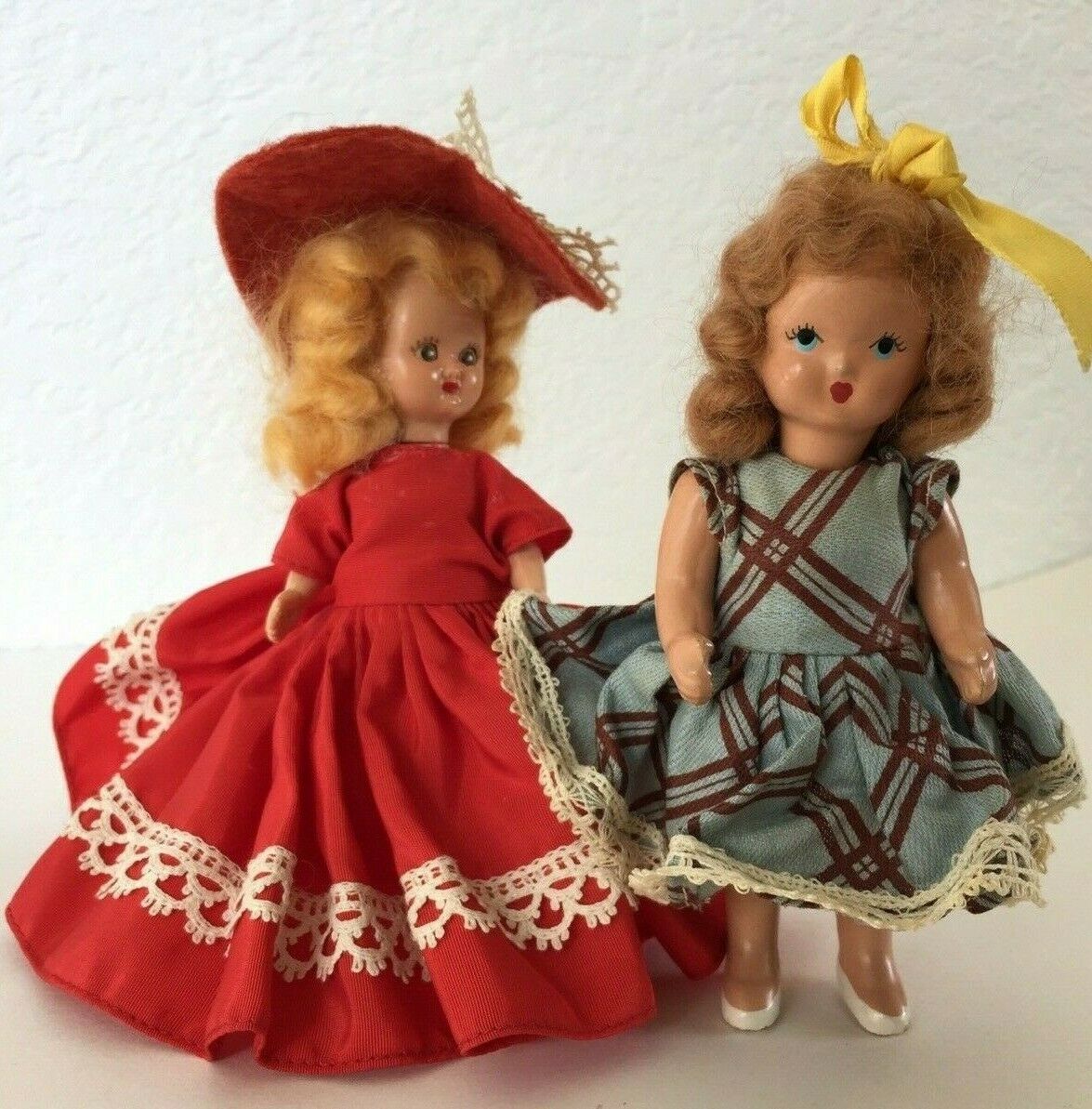 Unmarked Vintage Composition Doll 5" & Plastic Doll 5"