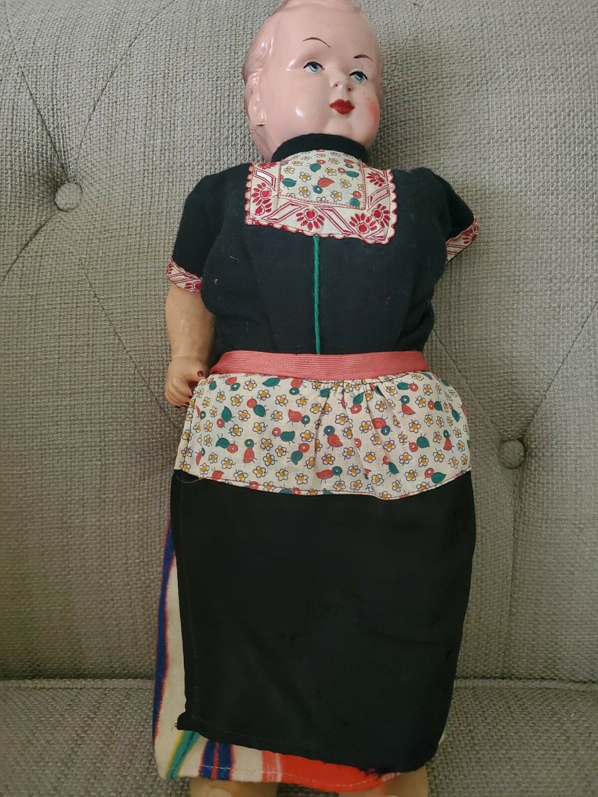 Vintage Dutch Girl Walking Doll Composition Show Doll Orginal Clothes Wood Shoes