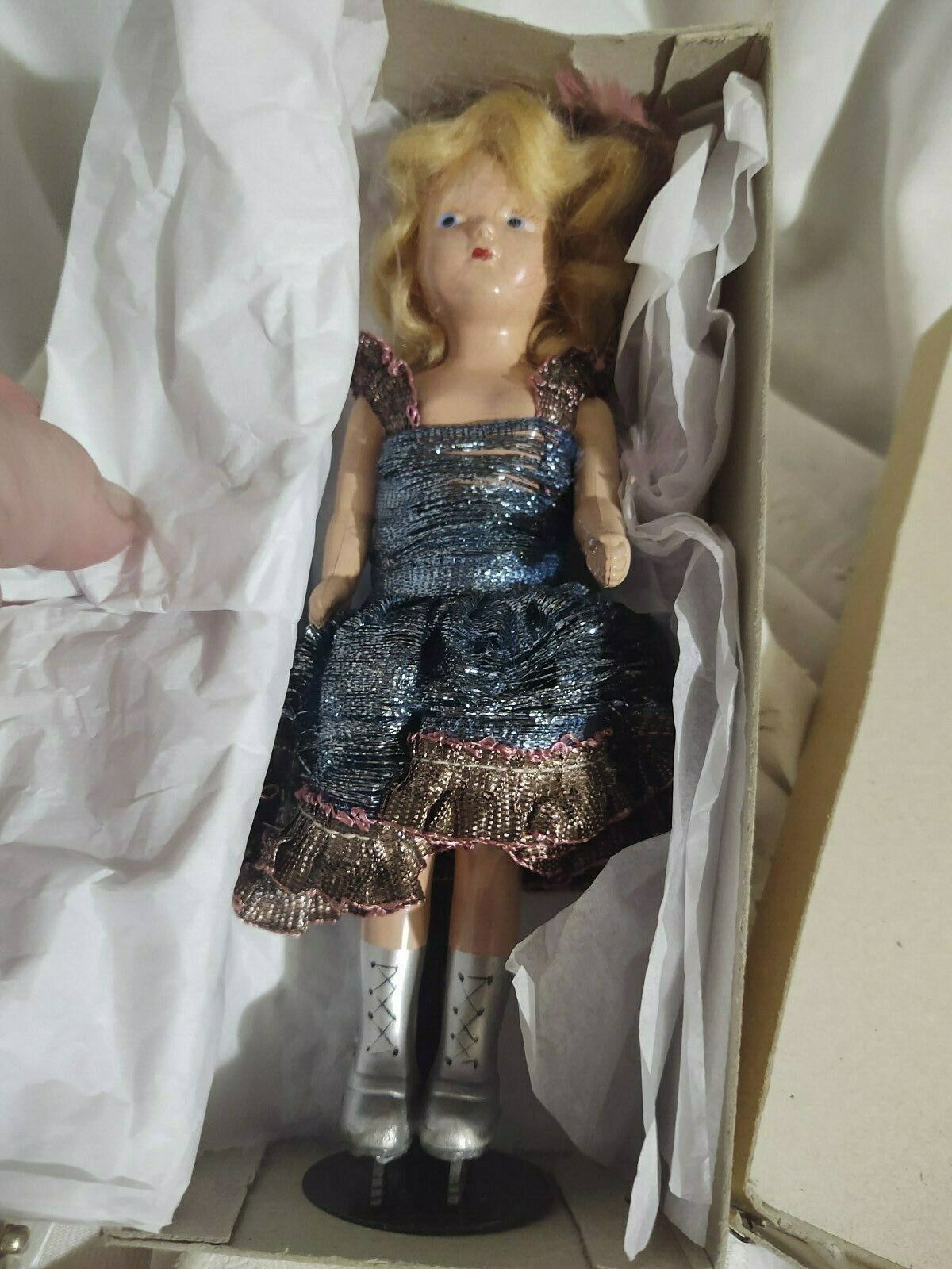 Composite Doll Antique Celluloid 8" Ice Skater Feather Hair Piece Blonde Stand